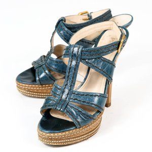 Prada Denim leather T-Strap Platform Sandal